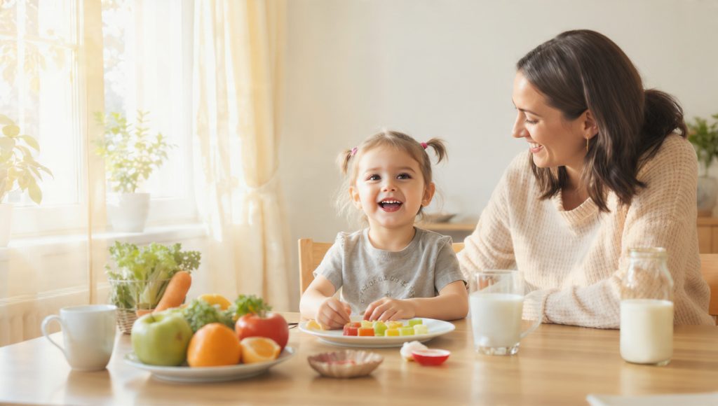 Parent and child discussing nutrition and the best age to start kids multivitamins